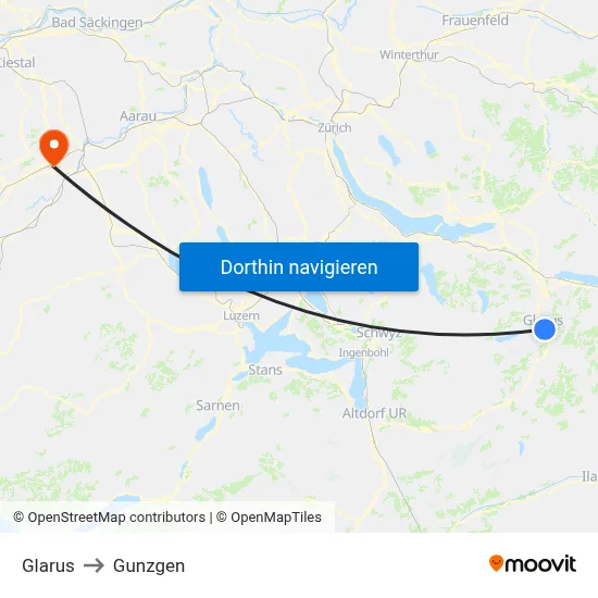 Glarus to Gunzgen map