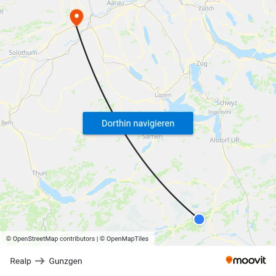 Realp to Gunzgen map