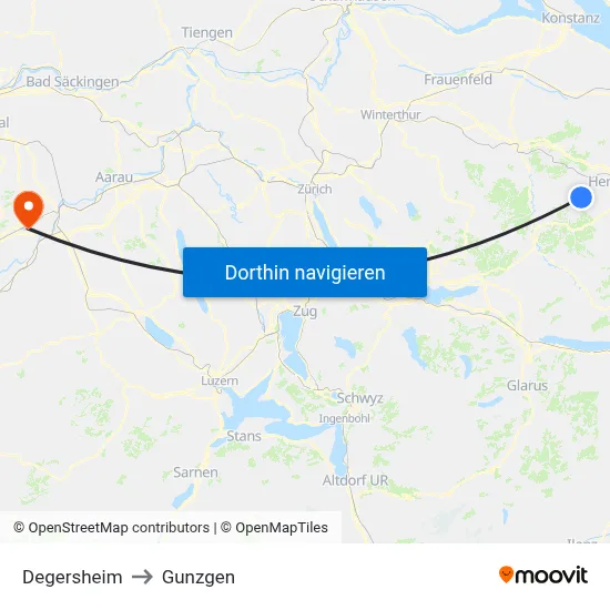 Degersheim to Gunzgen map
