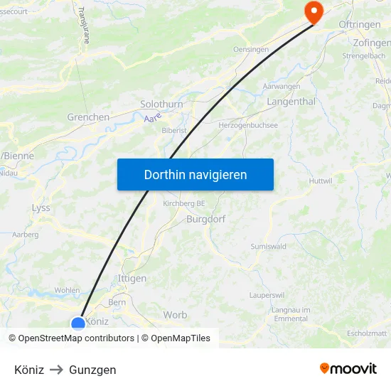 Köniz to Gunzgen map