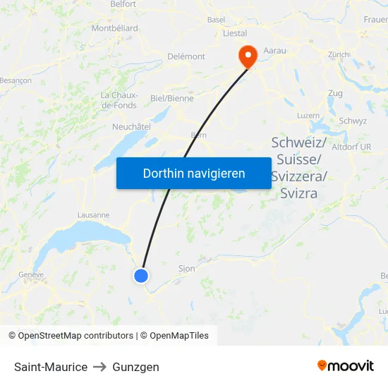 Saint-Maurice to Gunzgen map