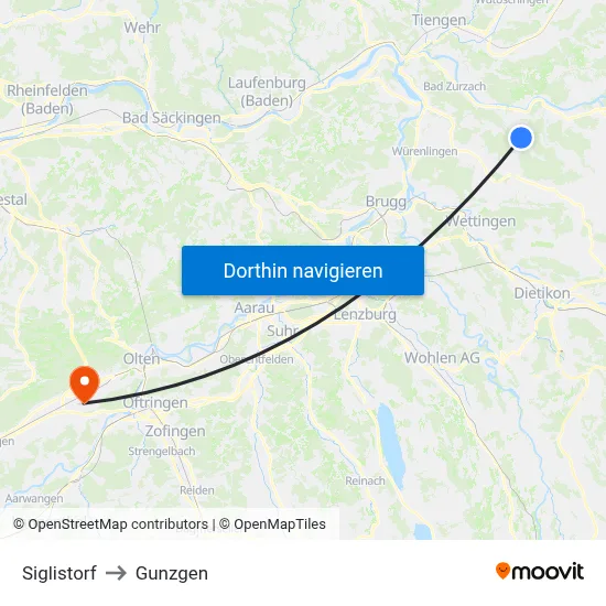 Siglistorf to Gunzgen map