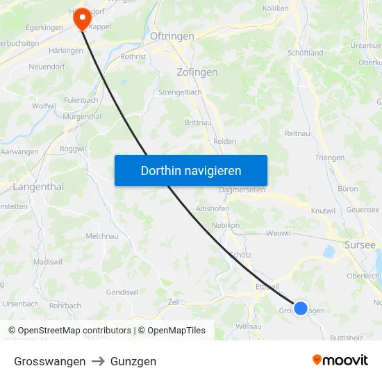 Grosswangen to Gunzgen map