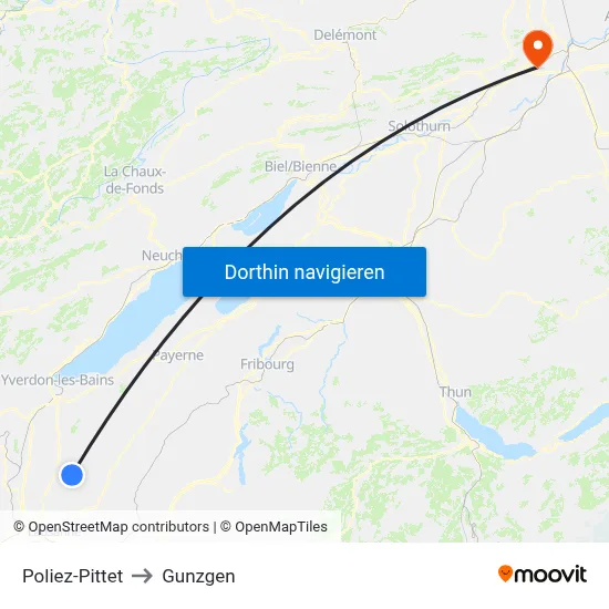 Poliez-Pittet to Gunzgen map