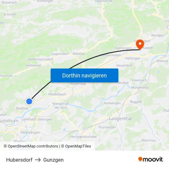 Hubersdorf to Gunzgen map