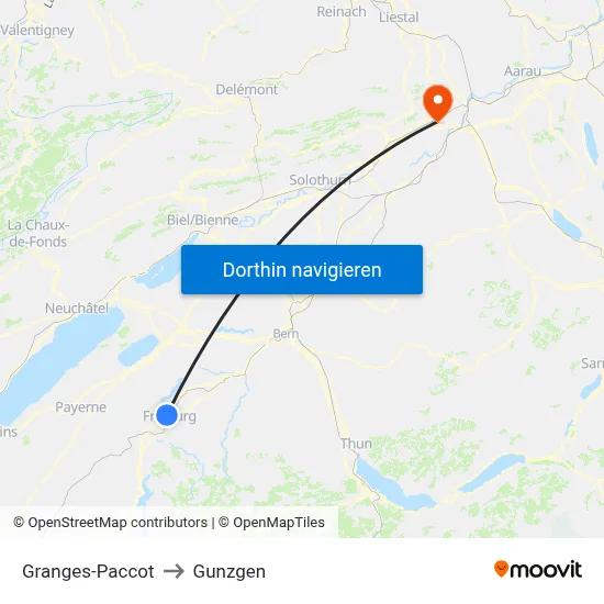 Granges-Paccot to Gunzgen map