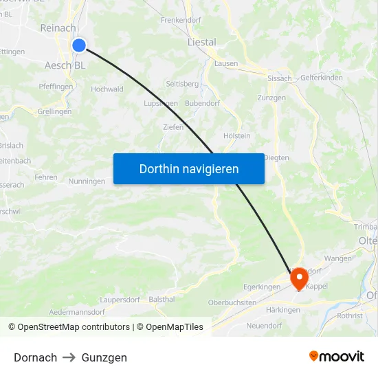 Dornach to Gunzgen map