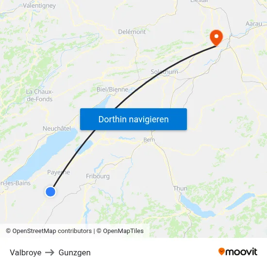Valbroye to Gunzgen map