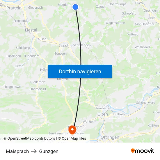 Maisprach to Gunzgen map