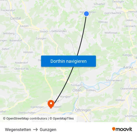 Wegenstetten to Gunzgen map