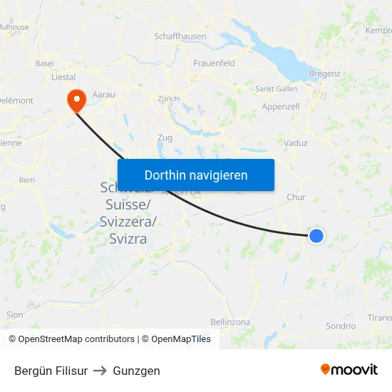 Bergün Filisur to Gunzgen map