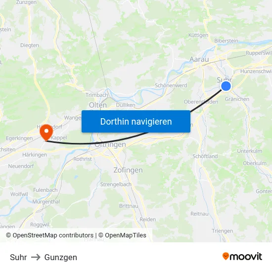 Suhr to Gunzgen map