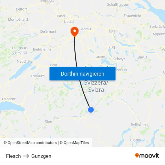 Fiesch to Gunzgen map