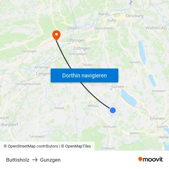 Buttisholz to Gunzgen map