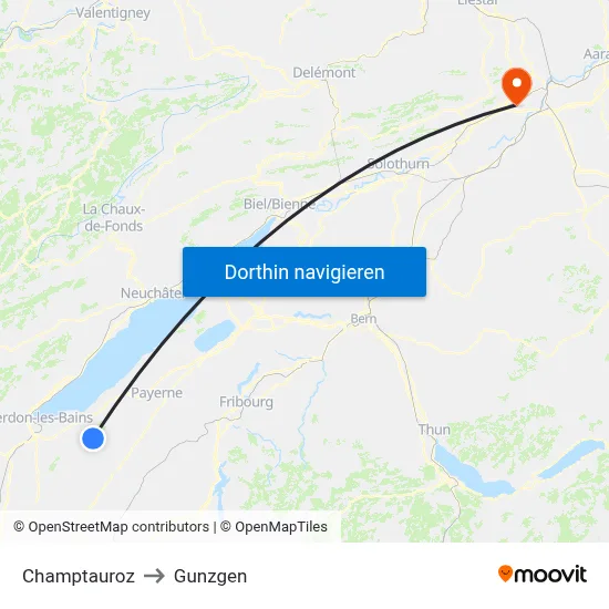 Champtauroz to Gunzgen map