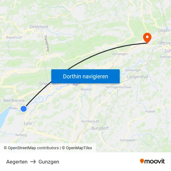Aegerten to Gunzgen map