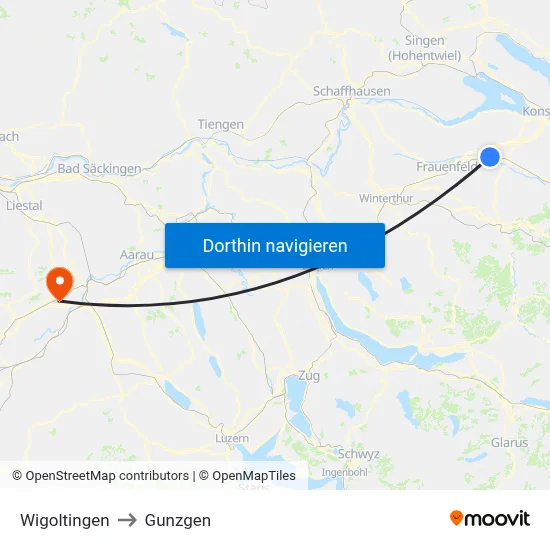 Wigoltingen to Gunzgen map