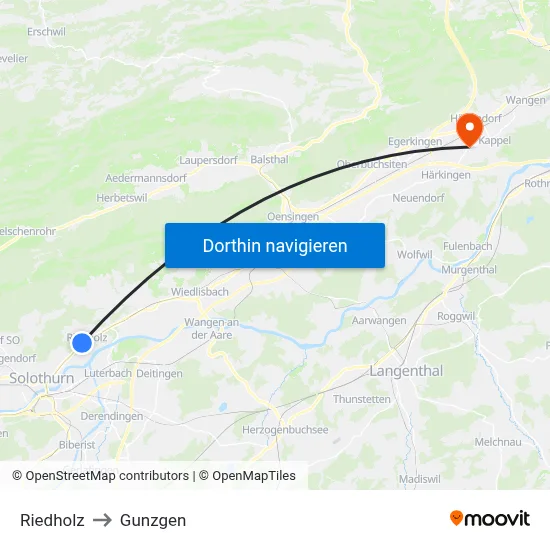 Riedholz to Gunzgen map