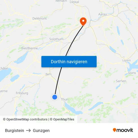 Burgistein to Gunzgen map