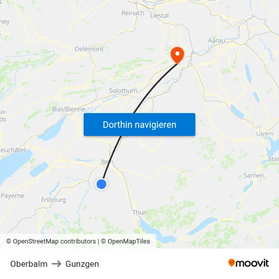 Oberbalm to Gunzgen map