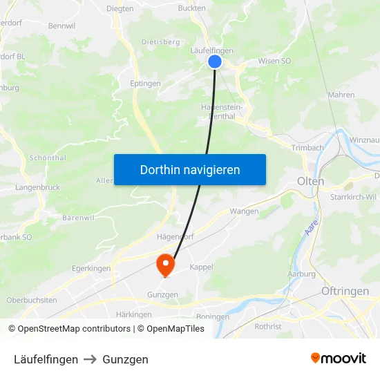 Läufelfingen to Gunzgen map