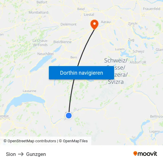 Sion to Gunzgen map