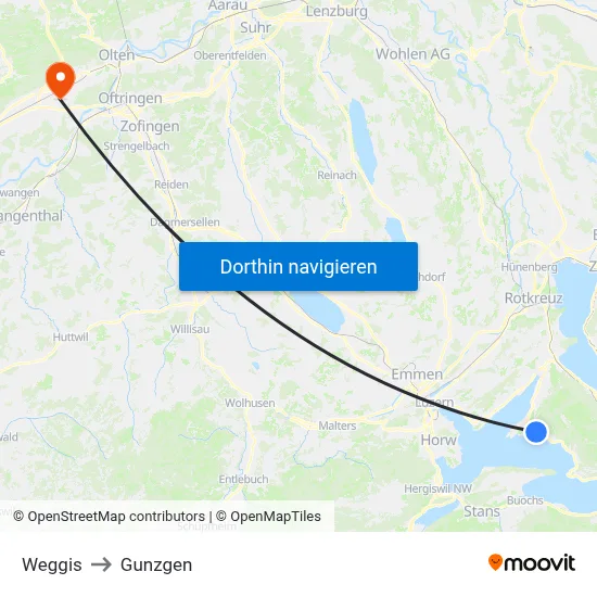 Weggis to Gunzgen map