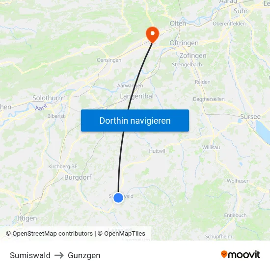 Sumiswald to Gunzgen map