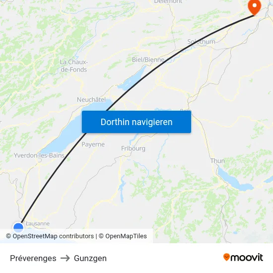 Préverenges to Gunzgen map