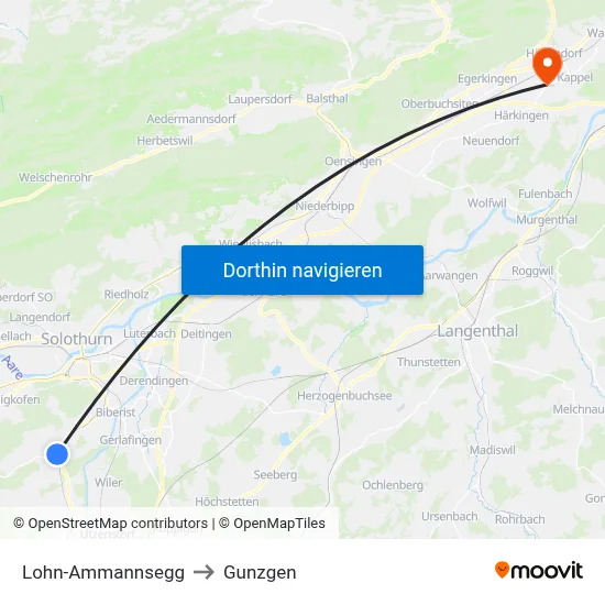 Lohn-Ammannsegg to Gunzgen map