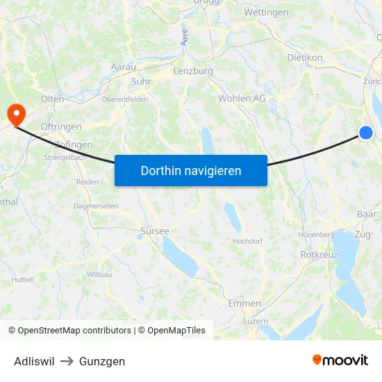 Adliswil to Gunzgen map