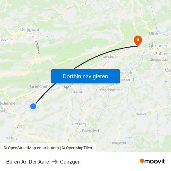 Büren An Der Aare to Gunzgen map