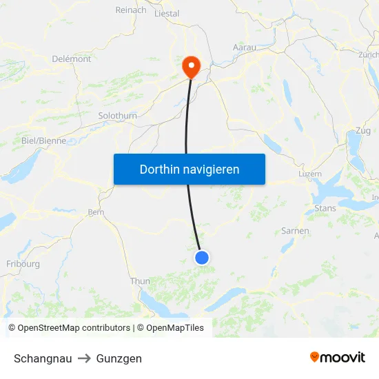 Schangnau to Gunzgen map