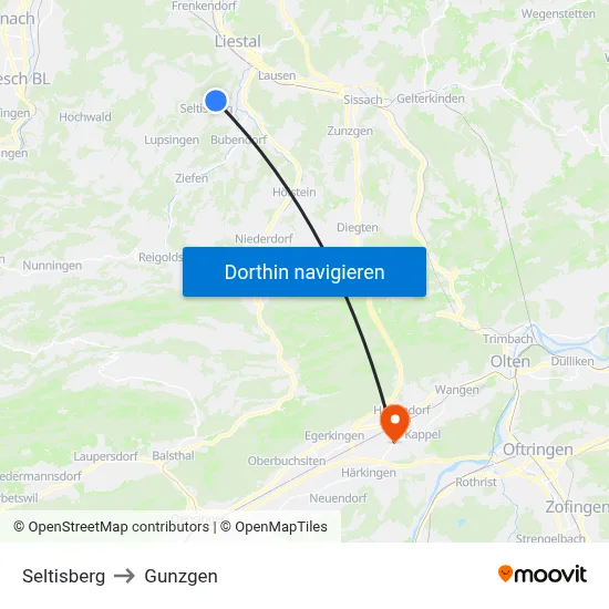 Seltisberg to Gunzgen map