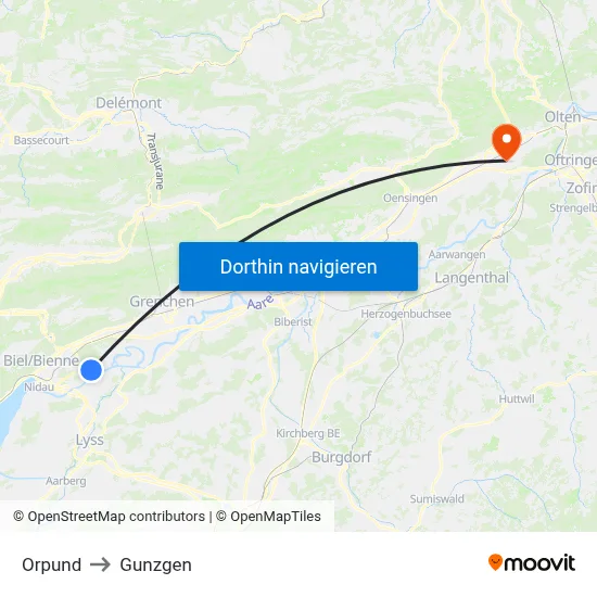Orpund to Gunzgen map