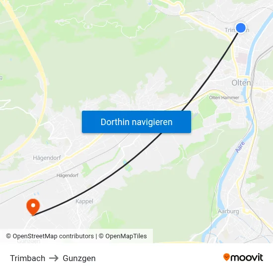 Trimbach to Gunzgen map