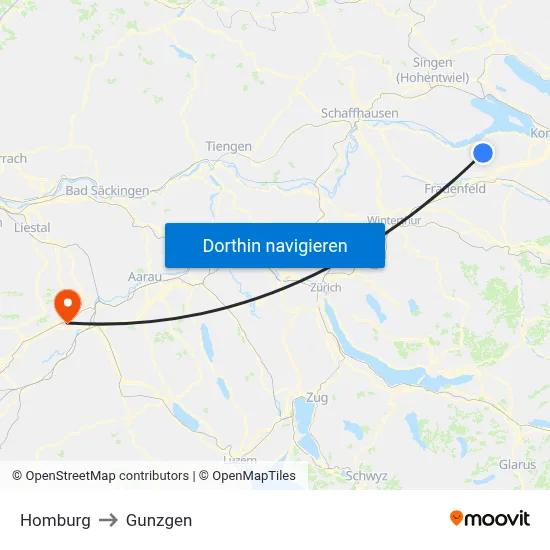 Homburg to Gunzgen map
