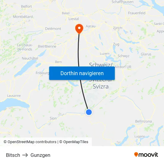 Bitsch to Gunzgen map