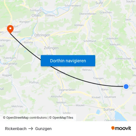 Rickenbach to Gunzgen map