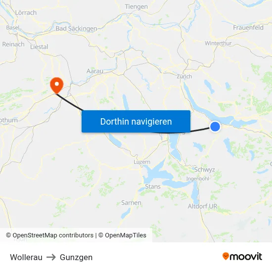 Wollerau to Gunzgen map