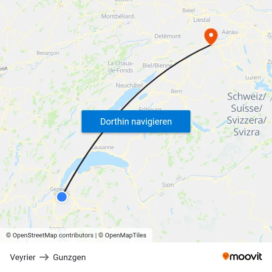 Veyrier to Gunzgen map