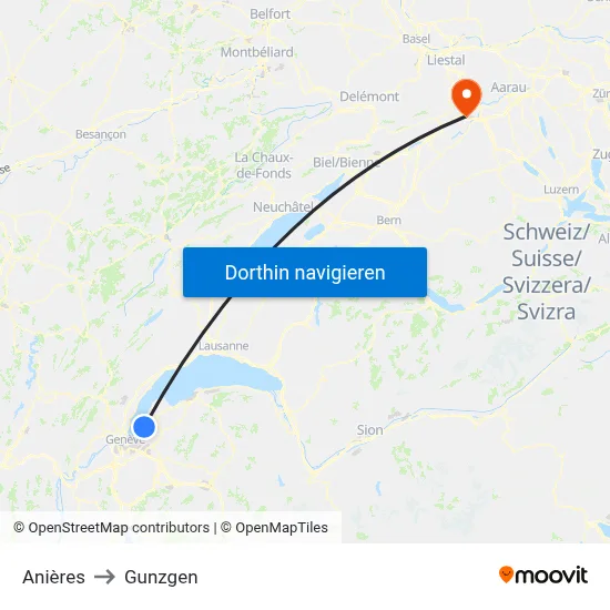 Anières to Gunzgen map