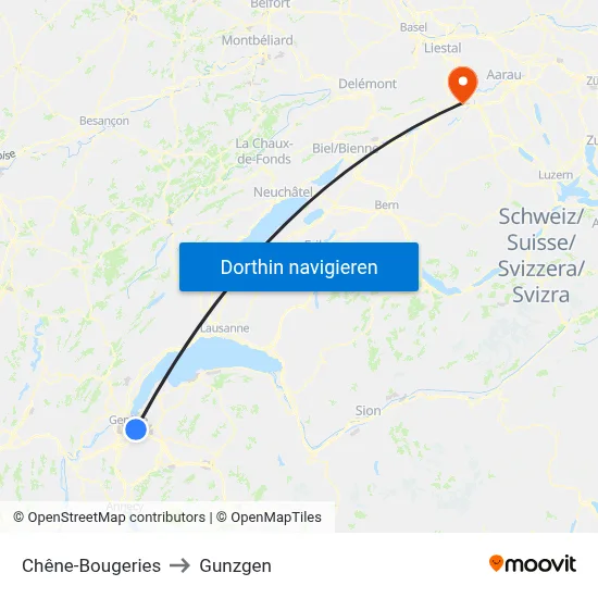 Chêne-Bougeries to Gunzgen map