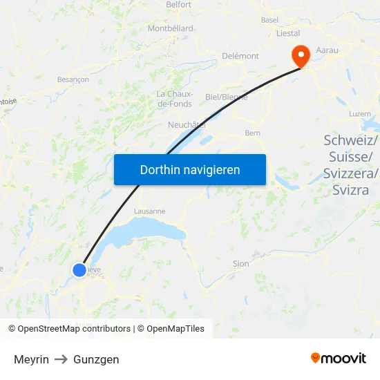 Meyrin to Gunzgen map
