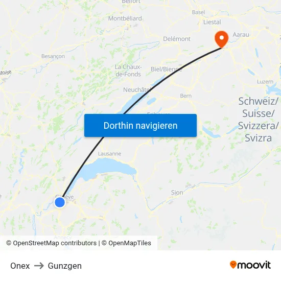 Onex to Gunzgen map