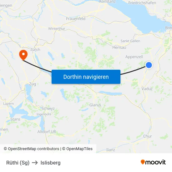 Rüthi (Sg) to Islisberg map