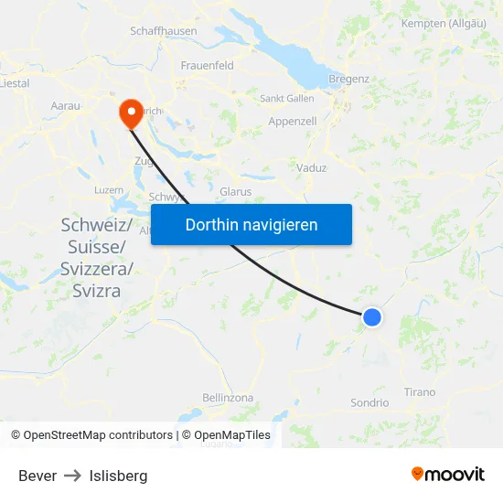 Bever to Islisberg map