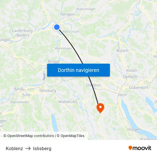Koblenz to Islisberg map