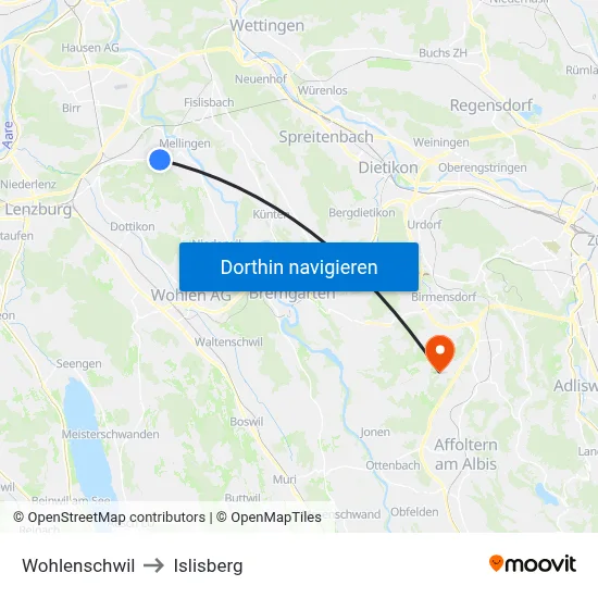 Wohlenschwil to Islisberg map