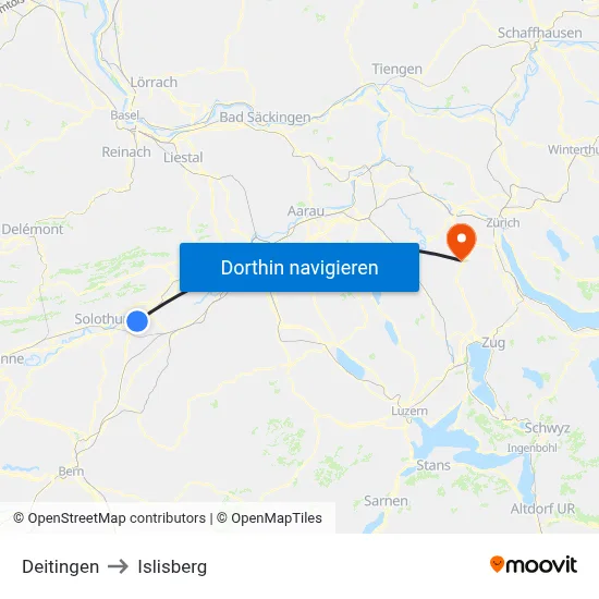 Deitingen to Islisberg map